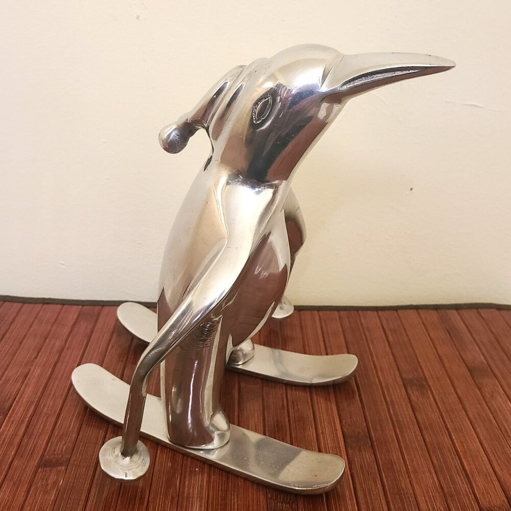 MCM 1960's Aluminum Penguin on Skis Statue